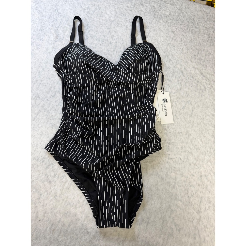 Calvin Klein Womens Black White Geometric One Piece Swimsuit CGMMM559 Size 6 NEW